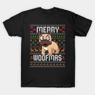 Funny Merry Woofmas Ugly Christmas Sweater Pug Pun Xmas T-Shirt